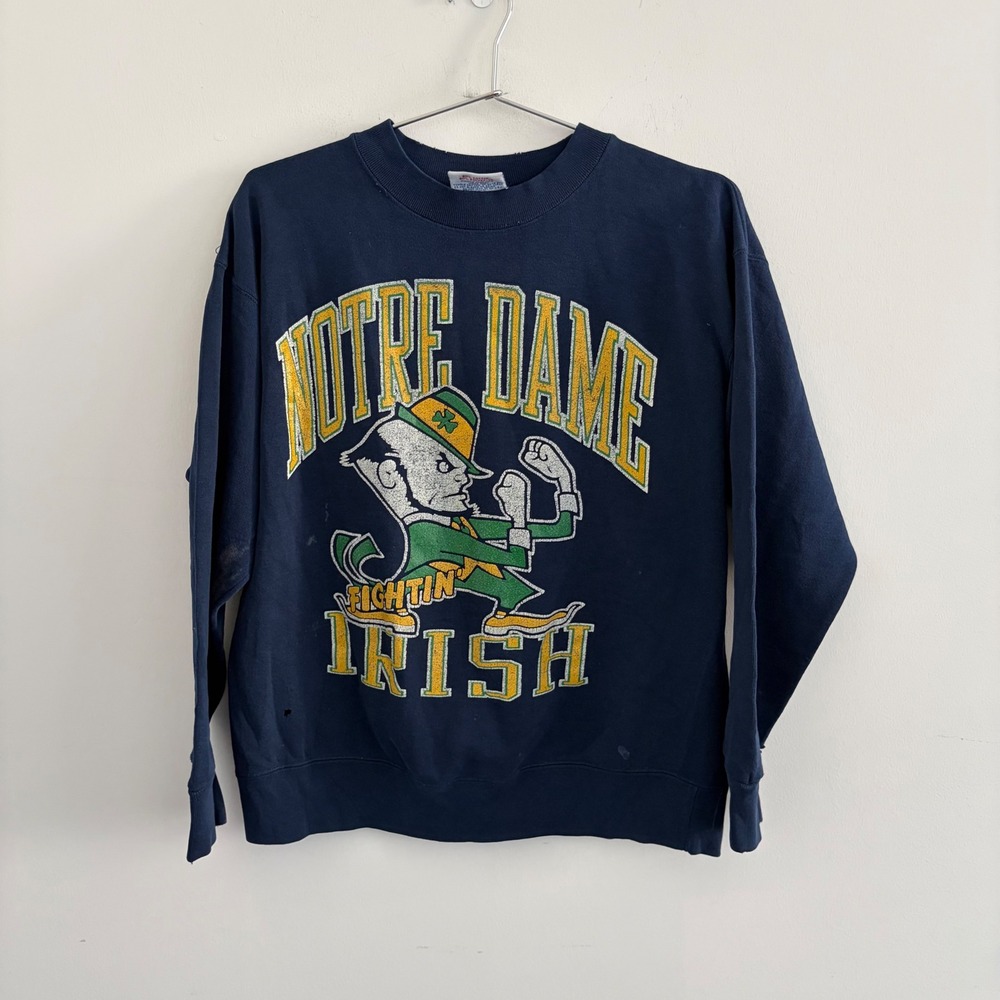 Vintage Crable Sportswear Notre Dame Fighting Irish Sweatshirt Navy Blue Medium